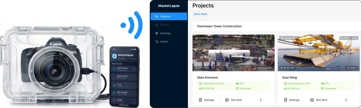Android DSLR mirrorless controller for cloud timelapse